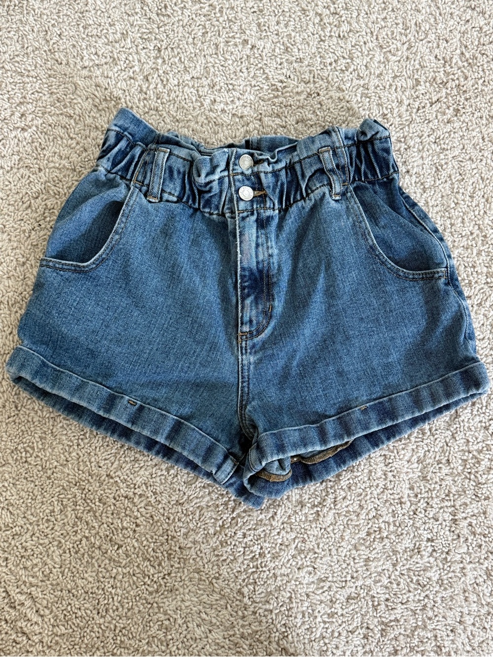 Pacsun High Waisted Paperbag Denim Shorts – Medium Wash